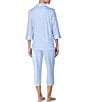 Color:Blue/White - Image 2 - Striped Jersey Notch Collar 3/4 Sleeve Pajama Set