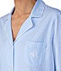 Color:Blue/White - Image 3 - Striped Jersey Notch Collar 3/4 Sleeve Pajama Set