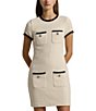 Color:Mascarpone Cream/Black - Image 3 - Two Tone Boucle Short Sleeve Patch Pocket Sheath Dress