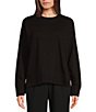 Color:Black - Image 1 - Stretch Knit Organic Cotton Crew Neck Long Sleeve Pullover Coordinating Sweatshirt