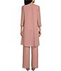 Color:Rose Gold - Image 2 - Round Neck 3/4 Sleeve Embroidered Sequin Trim 3-Piece Pant Set