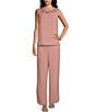 Color:Rose Gold - Image 3 - Round Neck 3/4 Sleeve Embroidered Sequin Trim 3-Piece Pant Set