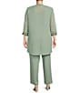 Color:Sage - Image 2 - Plus Size Round Neck 3/4 Sleeve 3-Piece Embroidered Trim Duster Pant Set