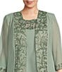 Color:Sage - Image 5 - Plus Size Round Neck 3/4 Sleeve 3-Piece Embroidered Trim Duster Pant Set