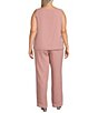 Color:Rose Gold - Image 4 - Plus Size 3/4 Sleeve Sequin Lace Trim Crew Neck 3/4 Sleeve 3-Piece Pant Set