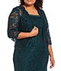 Color:Mallard - Image 4 - Plus Size Embroidered Stretch Lace Square Neck 3/4 Sleeve 2-Piece Jacket Dress