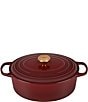 Color:Rhone - Image 1 - Signature 6.75-Quart Oval Enameled Cast Iron Dutch Oven with Gold Stainless Steel Knob - Rhone