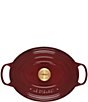 Color:Rhone - Image 3 - Signature 6.75-Quart Oval Enameled Cast Iron Dutch Oven with Gold Stainless Steel Knob - Rhone