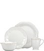Color:White - Image 1 - French Perle Scalloped Stoneware 4-Piece Place Setting