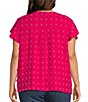 Color:Pink Voltage - Image 2 - Plus Size Dot Jacquard Woven Split V-Neck Short Flutter Sleeve Top