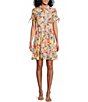 Color:Cream/Multi - Image 1 - Short Sleeve Collar Neck Printed Fit And Flare Dress