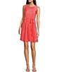 Color:Coral - Image 1 - Sleeveless Crew Neck Tie Waist Pleated Fit And Flare Dress