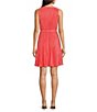Color:Coral - Image 2 - Sleeveless Crew Neck Tie Waist Pleated Fit And Flare Dress