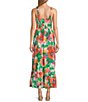 Color:Fuchsia/Orange - Image 2 - Sleeveless Tie Strap Square Neck Floral Print Flounce Midi A-Line Dress