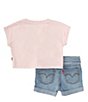 Color:Pink - Image 3 - Levi's® Baby Girls 12-24 Months Dolman-Sleeve Floral Graphic Jersey T-Shirt & Denim-Look Stretch Sateen Shorts Set