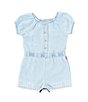 Color:Blue - Image 1 - Levi's® Baby Girls 12-24 Months Puffed Sleeve Embroidered-Hem Chambray Romper