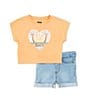 Color:Coral - Image 1 - Levi's® Baby Girls 12-24 Months Short Sleeve Palm Tree T-Shirt & Stretch Sateen Shorts Set