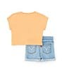 Color:Coral - Image 2 - Levi's® Baby Girls 12-24 Months Short Sleeve Palm Tree T-Shirt & Stretch Sateen Shorts Set