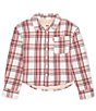 Color:Antique White - Image 1 - Levi's® Big Girls 7-16 Long Sleeve Sherpa Lined Plaid Woven Top