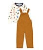 Color:Cathay Spice - Image 2 - Levi's® Little Boys 2T-7 Long Sleeve Happy Camper T-Shirt & Overalls Jumper Set