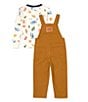 Color:Cathay Spice - Image 3 - Levi's® Little Boys 2T-7 Long Sleeve Happy Camper T-Shirt & Overalls Jumper Set