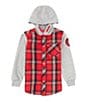 Color:Chili Pepper - Image 1 - Levi's® Little Boys 2T-7 Long Sleeve Plaid Flannel Hooded Shacket