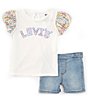 Color:Sugar Swizzle - Image 1 - Levi's® Little Girls 2T-6X Floral Short Sleeve T-Shirt & Shorts Set