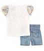 Color:Sugar Swizzle - Image 2 - Levi's® Little Girls 2T-6X Floral Short Sleeve T-Shirt & Shorts Set