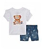 Color:Bright White - Image 1 - Levi's® Little Girls 2T-6X Short Sleeve Beach Teddy T-Shirt & Short Set