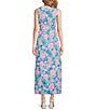 Color:Multi - Image 2 - Gulianna Floral Print Notch V-Neck Sleeveless Lace Trim Belted Maxi Dress