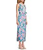 Color:Multi - Image 3 - Gulianna Floral Print Notch V-Neck Sleeveless Lace Trim Belted Maxi Dress