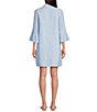 Color:Lunar Blue - Image 2 - Jazmyn Linen Stripe Print Point Collar 3/4 Ruffle Seam Shirt Dress