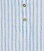 Color:Lunar Blue - Image 3 - Jazmyn Linen Stripe Print Point Collar 3/4 Ruffle Seam Shirt Dress
