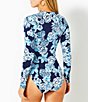 Color:Blue Multi - Image 2 - Randee Navy Bouquet Floral Print Rashguard Zip Front One Piece Swimsuit
