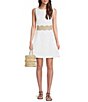 Color:Resort White - Image 1 - Siarra Stretch Woven Jacquard Boat Neck Sleeveless Lace Trim Fit & Flare Dress