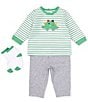 Color:Grey - Image 1 - Baby Boys 3-12 Months Dinosaur Long-Sleeve Striped T-Shirt & Solid Jogger Pant Set