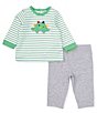 Color:Grey - Image 2 - Baby Boys 3-12 Months Dinosaur Long-Sleeve Striped T-Shirt & Solid Jogger Pant Set