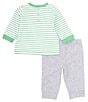 Color:Grey - Image 3 - Baby Boys 3-12 Months Dinosaur Long-Sleeve Striped T-Shirt & Solid Jogger Pant Set