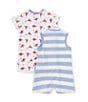 Color:Blue - Image 2 - Baby Boys 3-12 Months Short-Sleeve Lobster Print Shortall & Sleeveless Striped Lobster-Motif Shortall Two-Pack
