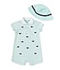 Color:Green - Image 1 - Baby Boys 3-12 Months Short Sleeve Striped/Whale-Themed Shortalls