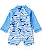 Color:Blue - Image 2 - Baby Boys 6-24 Months Raglan Sleeve Shark Print Rashguard Swim Suit