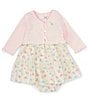 Color:Green - Image 1 - Baby Girls 12-24 Months Long Sleeve Butterfly Motif Cardigan & Flutter-Sleeve Garden-Floral Fit-And-Flare Dress Set
