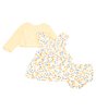 Color:Yellow - Image 3 - Baby Girls 12-24 Months Long-Sleeve Flower-Motif Cardigan & Short-Sleeve Garden-Floral Smocked Fit & Flare Dress