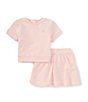 Color:Pink - Image 1 - Baby Girls 12-24 Months Short Sleeve Baby French Terry Top & Matching Skort Set