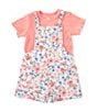 Color:Pink - Image 1 - Baby Girls 12-24 Months Sleeveless Floral-Printed Knit Romper & Short-Sleeve Solid Rib-Knit T-Shirt Set
