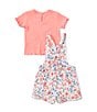 Color:Pink - Image 2 - Baby Girls 12-24 Months Sleeveless Floral-Printed Knit Romper & Short-Sleeve Solid Rib-Knit T-Shirt Set