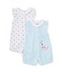 Color:Aqua - Image 1 - Baby Girls 3-12 Months Flutter-Sleeve Allover-Whale-Printed Romper & Striped Whale-Motif Romper Two-Pack