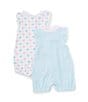 Color:Aqua - Image 2 - Baby Girls 3-12 Months Flutter-Sleeve Allover-Whale-Printed Romper & Striped Whale-Motif Romper Two-Pack