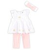 Color:Pink/White Assorted - Image 1 - Baby Girls 3-12 Months Flutter Sleeve Eyelet-Embroidered Linen Blend Tunic & Solid Leggings Set
