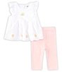 Color:Pink/White Assorted - Image 3 - Baby Girls 3-12 Months Flutter Sleeve Eyelet-Embroidered Linen Blend Tunic & Solid Leggings Set